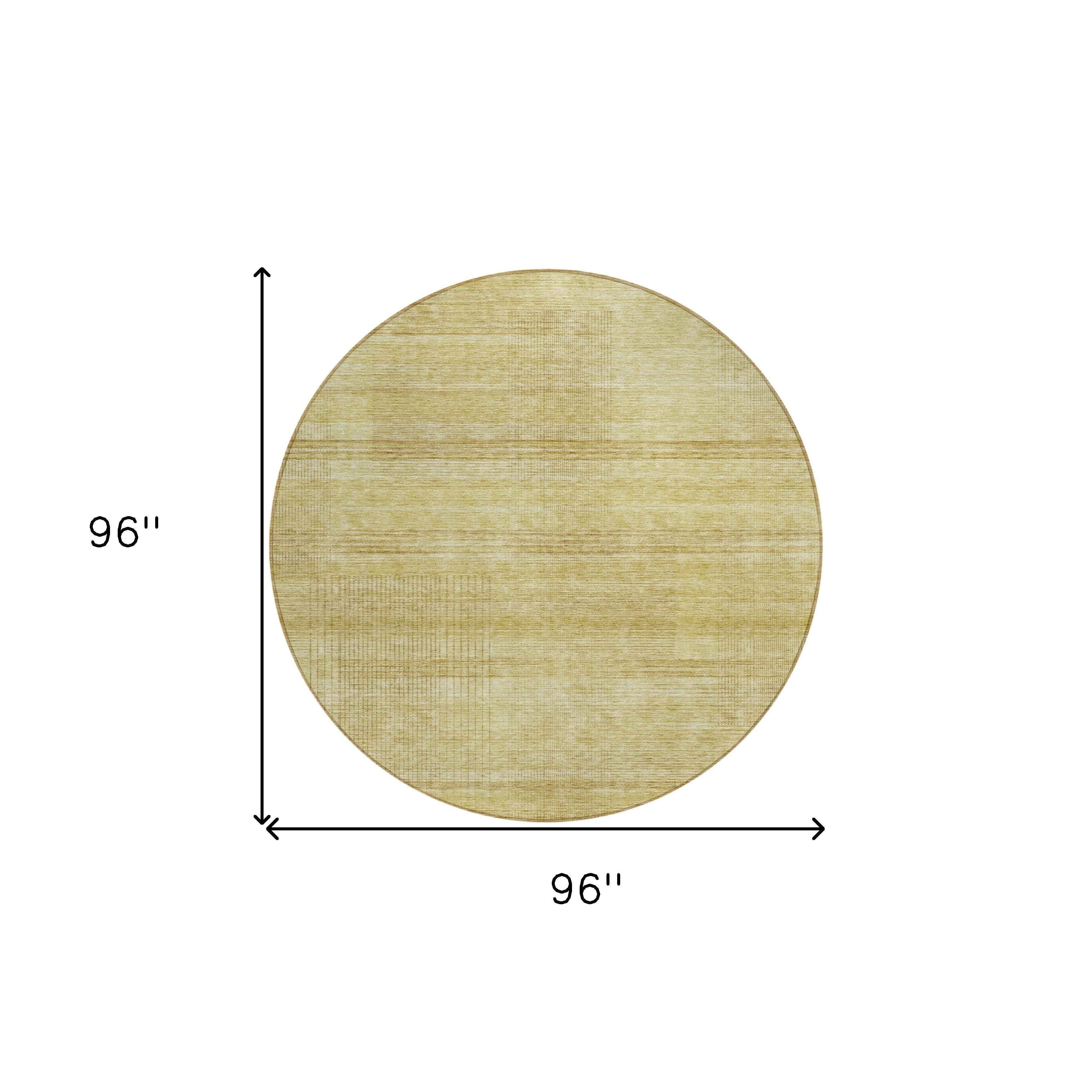 8' Gold Wheat And Beige Round Striped Washable Indoor Outdoor Area Rug