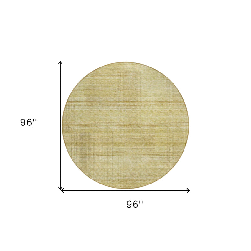 8' Gold Wheat And Beige Round Striped Washable Indoor Outdoor Area Rug