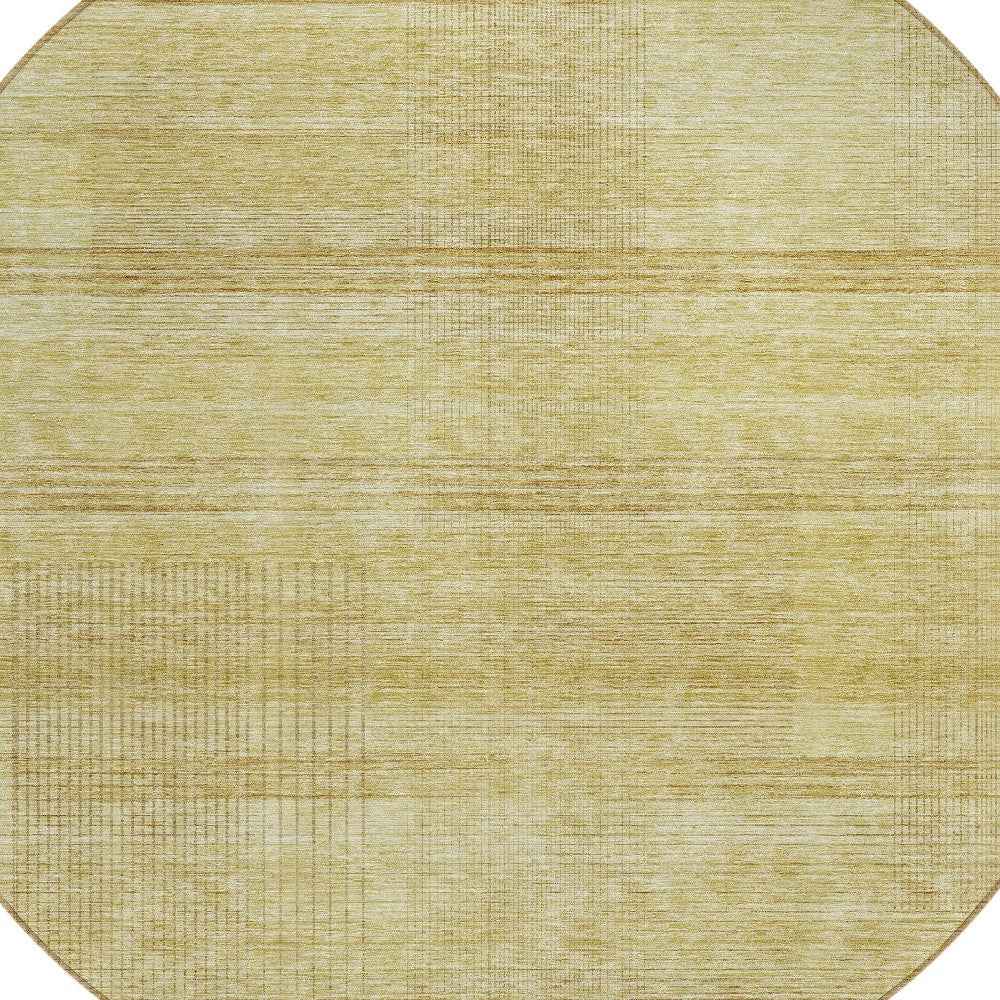 8' Gold Wheat And Beige Round Striped Washable Indoor Outdoor Area Rug