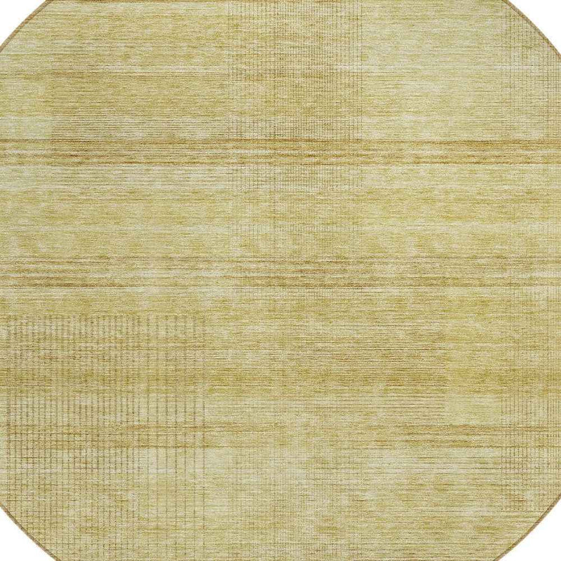 8' Gold Wheat And Beige Round Striped Washable Indoor Outdoor Area Rug