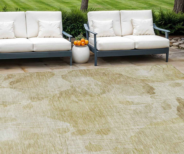 9' X 12' Beige Tan And Ivory Floral Washable Indoor Outdoor Area Rug