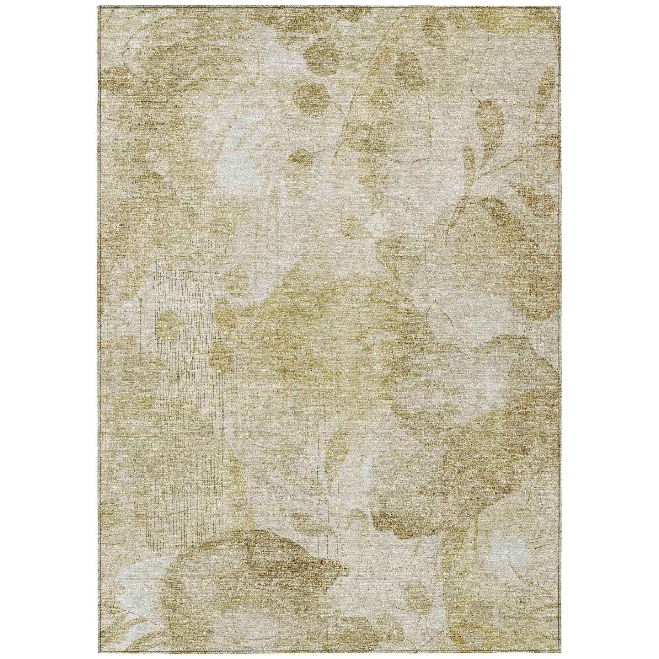 9' X 12' Beige Tan And Ivory Floral Washable Indoor Outdoor Area Rug