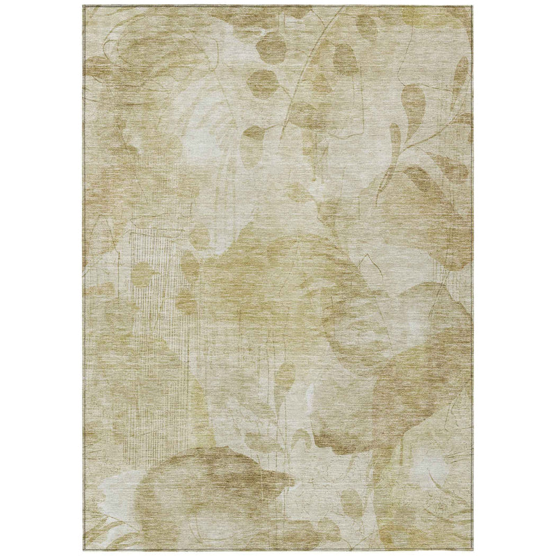 9' X 12' Beige Tan And Ivory Floral Washable Indoor Outdoor Area Rug
