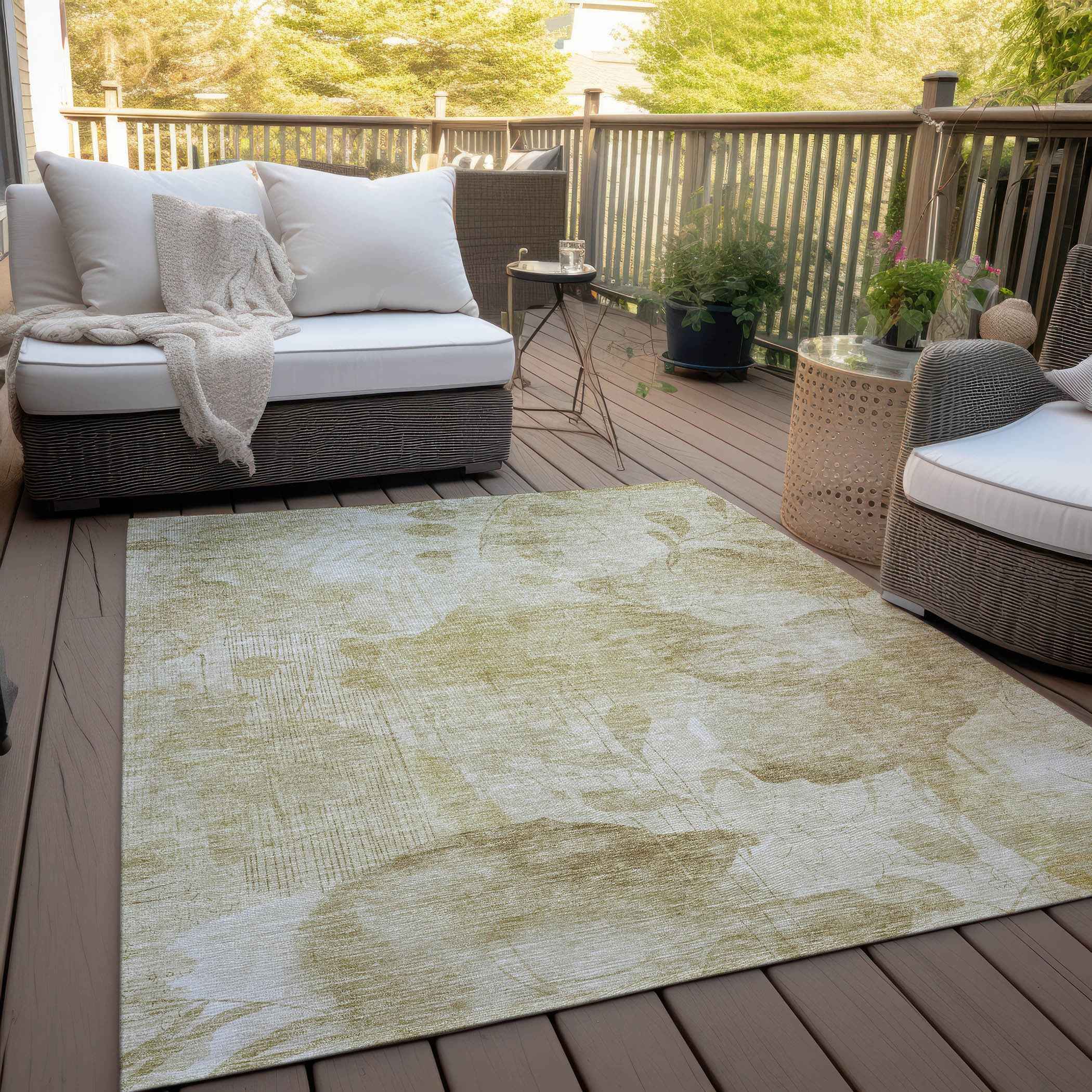 9' X 12' Beige Tan And Ivory Floral Washable Indoor Outdoor Area Rug