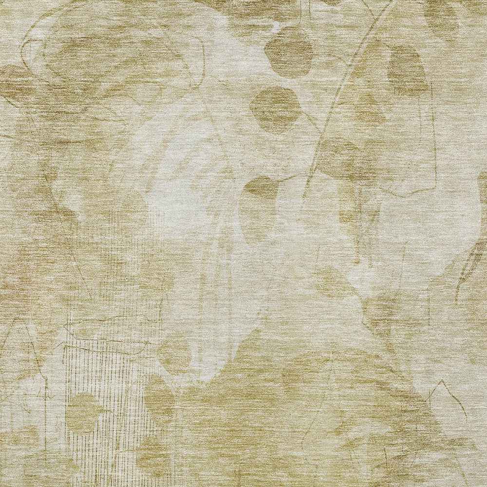 9' X 12' Beige Tan And Ivory Floral Washable Indoor Outdoor Area Rug