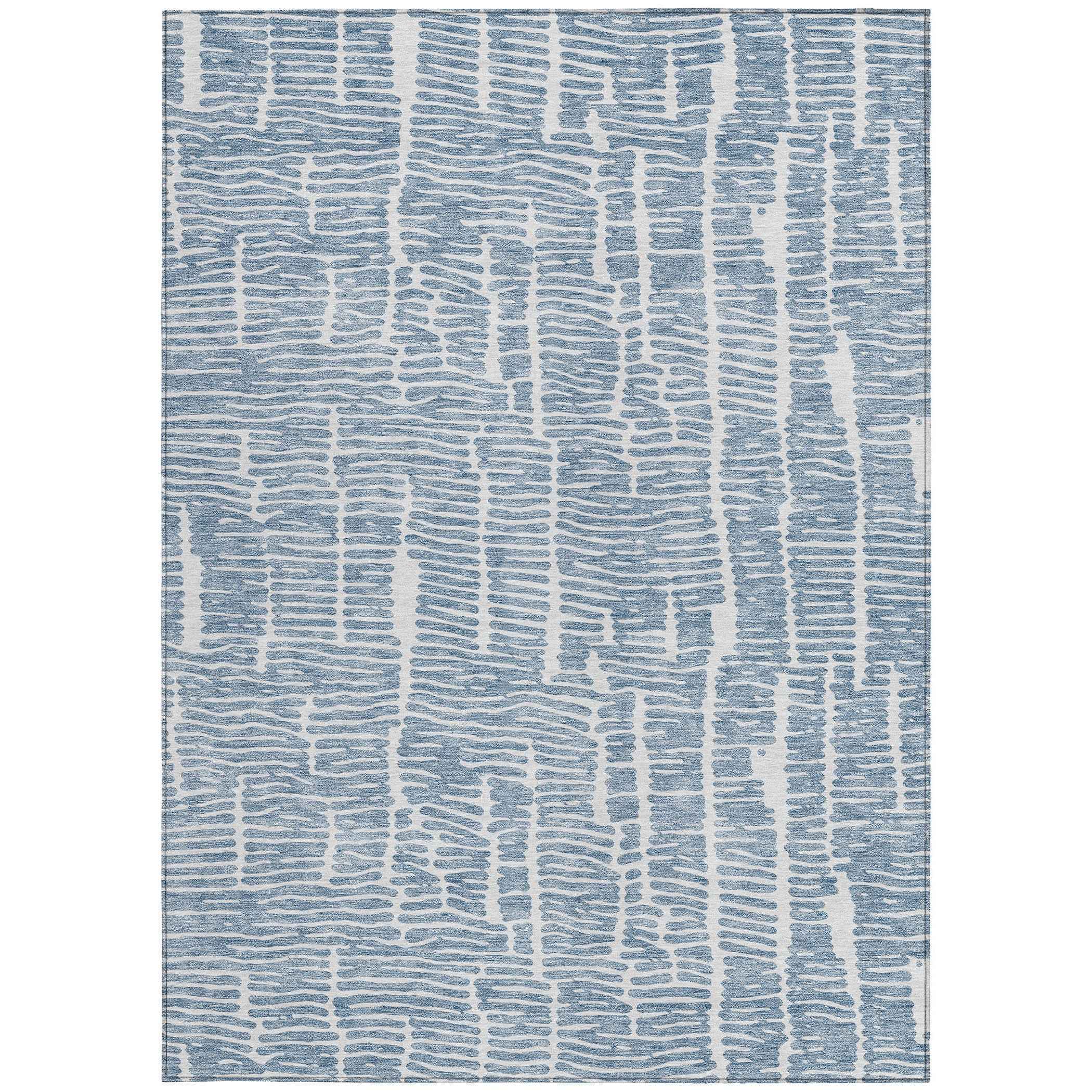 5' X 8' Blue And Ivory Abstract Washable Indoor Outdoor Area Rug