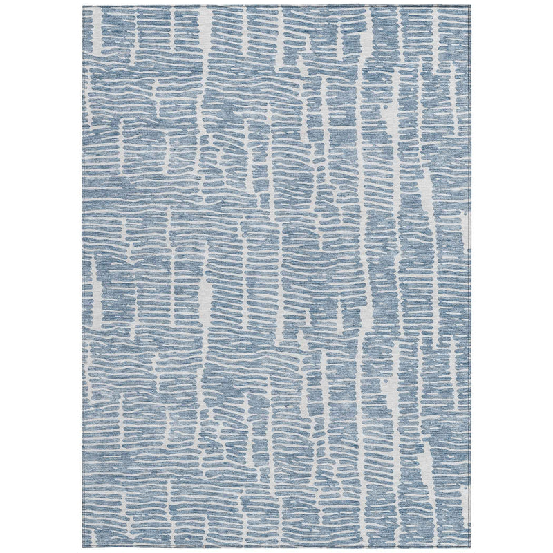 5' X 8' Blue And Ivory Abstract Washable Indoor Outdoor Area Rug