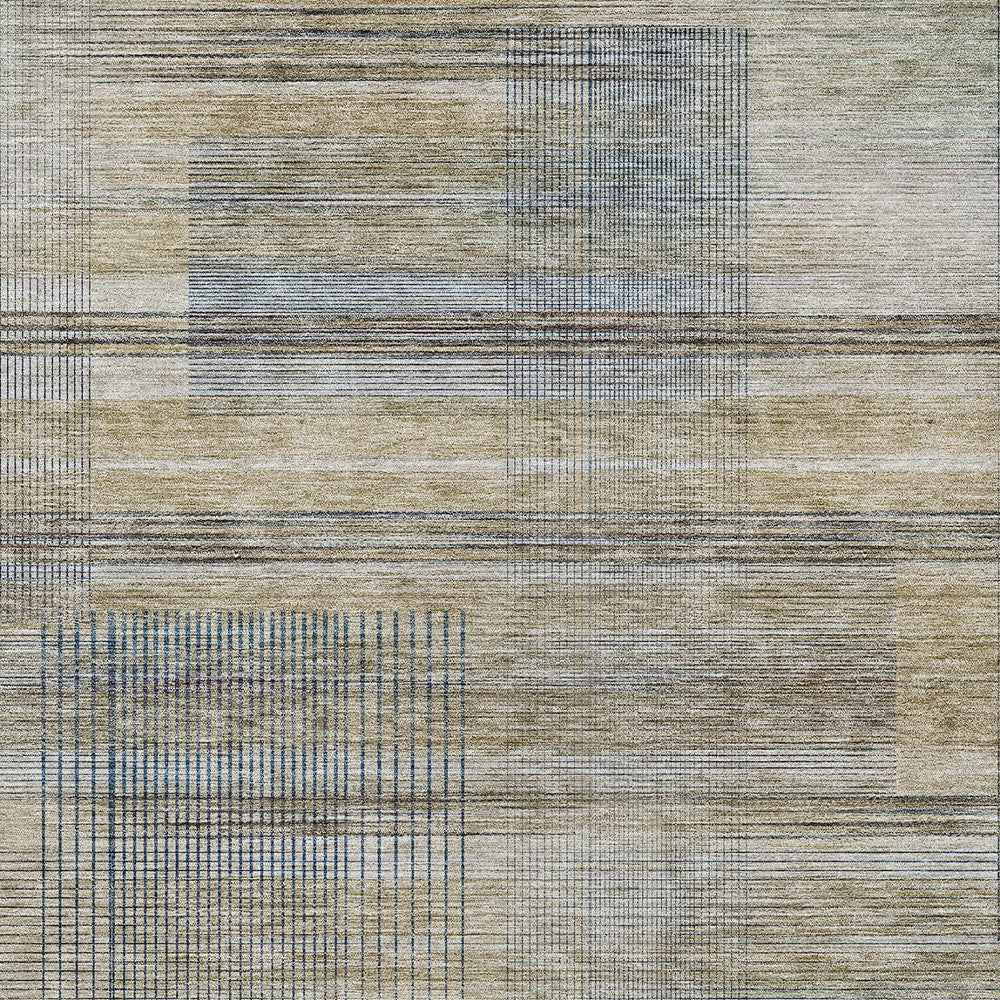 8' X 10' Khaki Tan And Beige Striped Washable Indoor Outdoor Area Rug