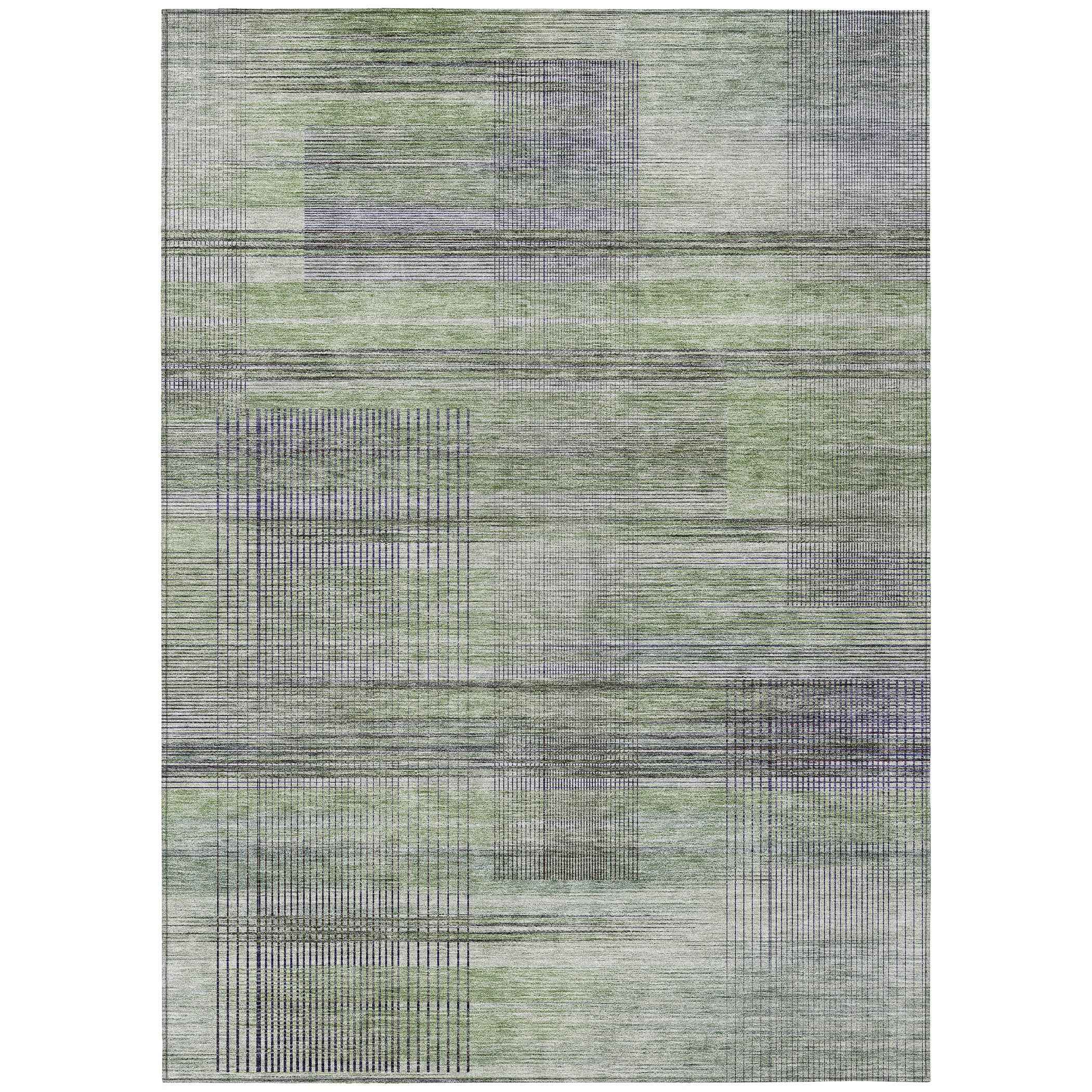 8' X 10' Artichoke Green Purple And Fern Green Striped Washable Indoor Outdoor Area Rug