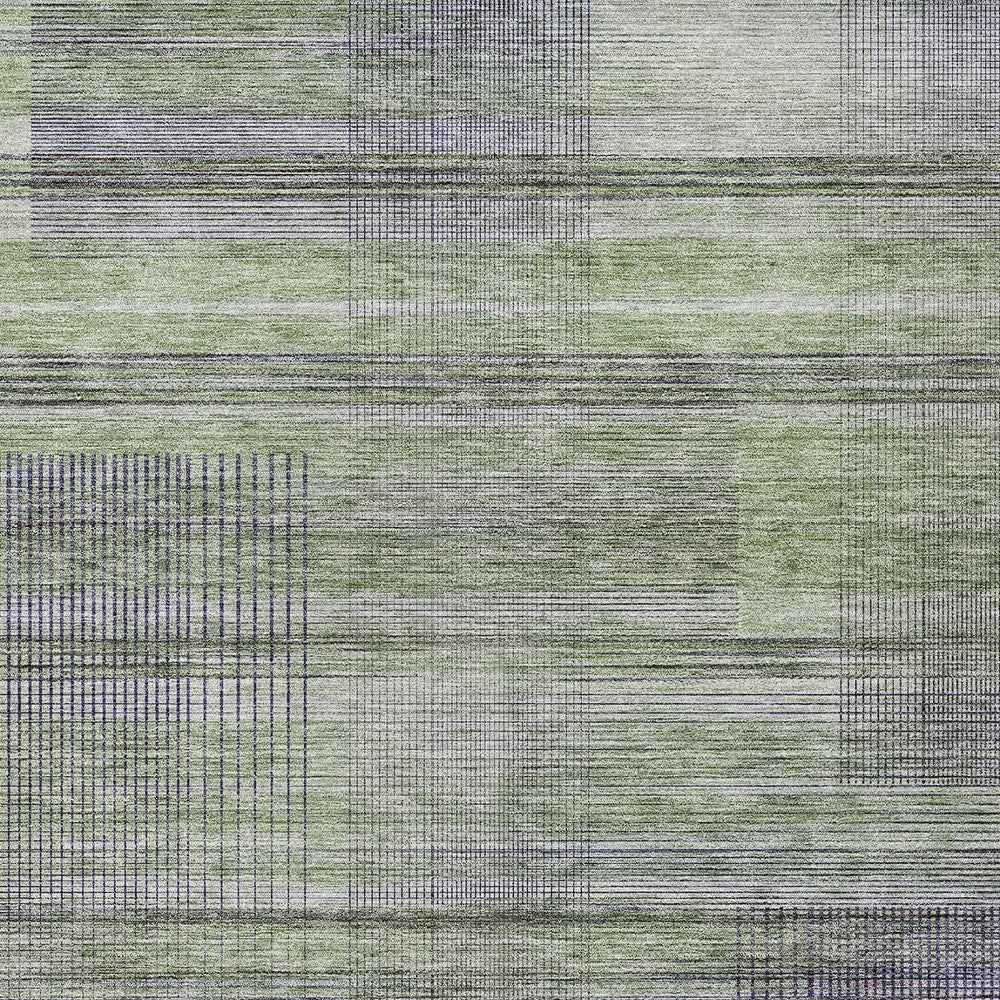 8' X 10' Artichoke Green Purple And Fern Green Striped Washable Indoor Outdoor Area Rug