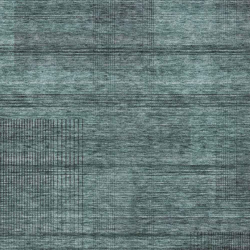 5' X 8' Teal Blue Aqua And Gray Striped Washable Indoor Outdoor Area Rug