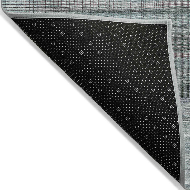 9' X 12' Teal Blue Gray And Charcoal Striped Washable Indoor Outdoor Area Rug