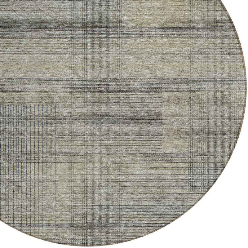 8' Khaki Beige And Gray Round Striped Washable Indoor Outdoor Area Rug
