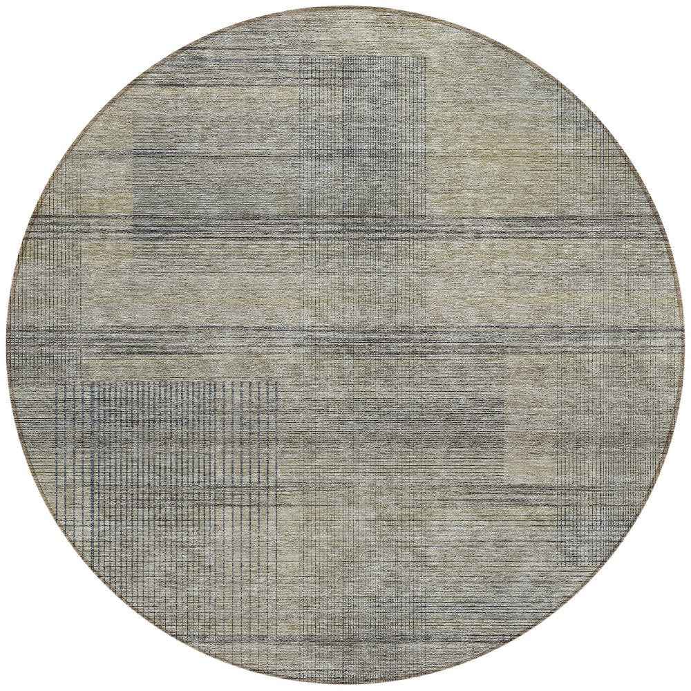 8' Khaki Beige And Gray Round Striped Washable Indoor Outdoor Area Rug