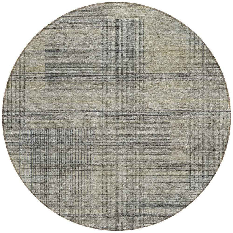 8' Khaki Beige And Gray Round Striped Washable Indoor Outdoor Area Rug