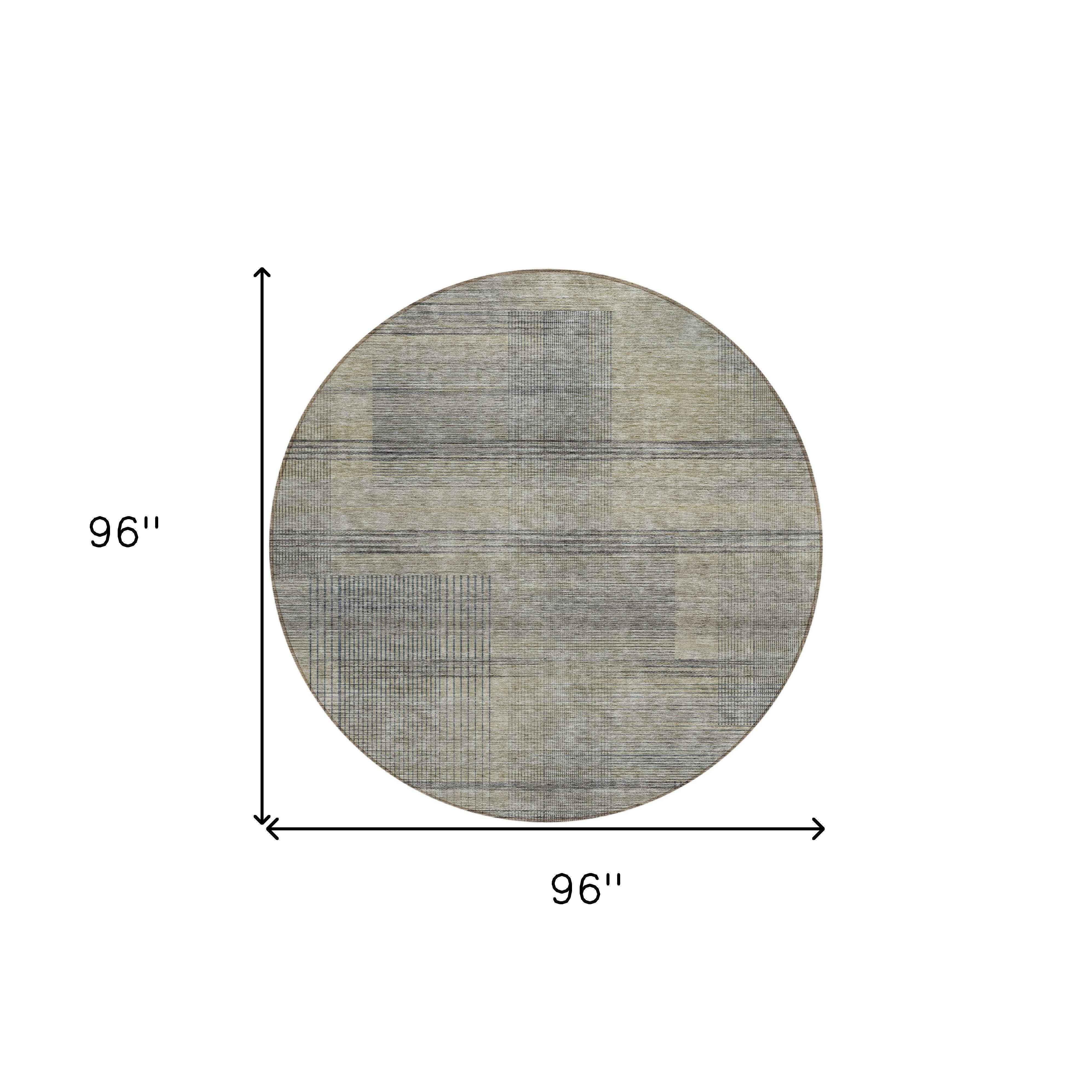 8' Khaki Beige And Gray Round Striped Washable Indoor Outdoor Area Rug