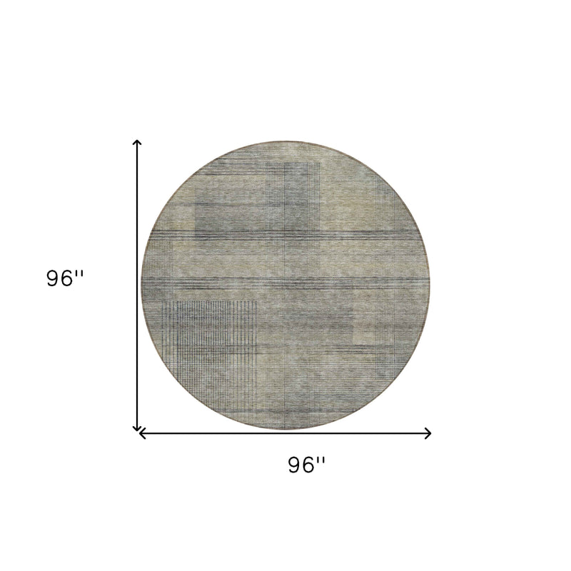 8' Khaki Beige And Gray Round Striped Washable Indoor Outdoor Area Rug