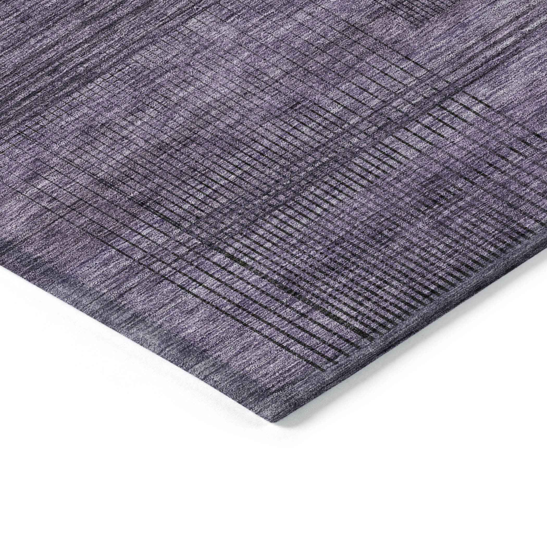 5' X 8' Plum Purple And Gray Striped Washable Indoor Outdoor Area Rug