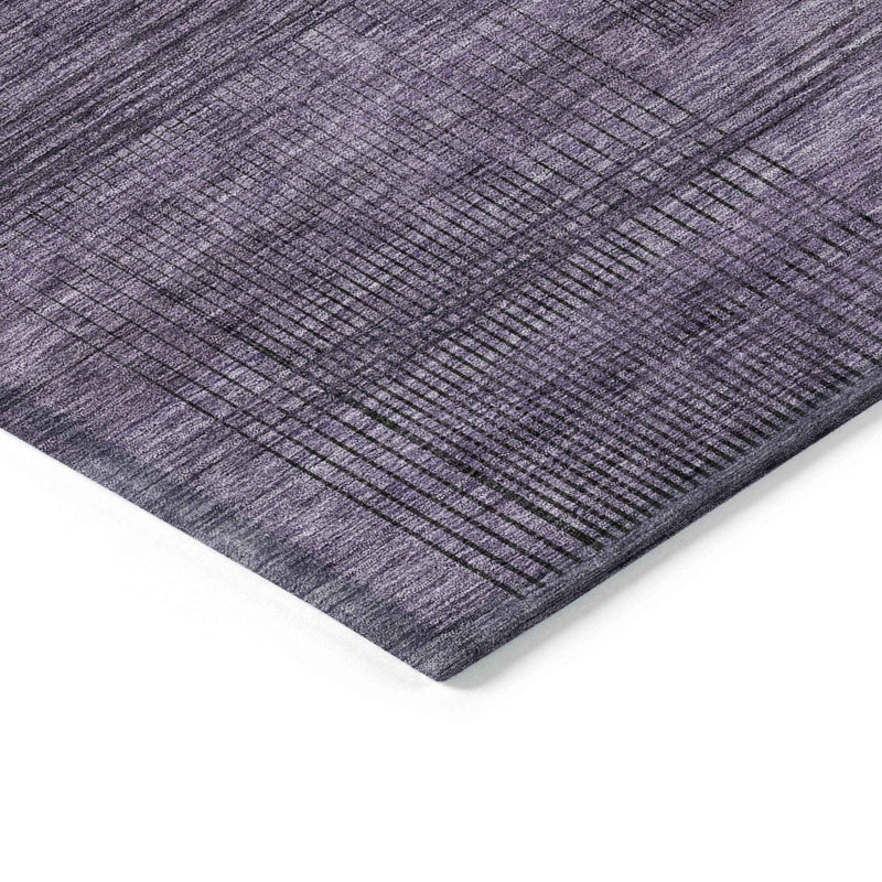 5' X 8' Plum Purple And Gray Striped Washable Indoor Outdoor Area Rug