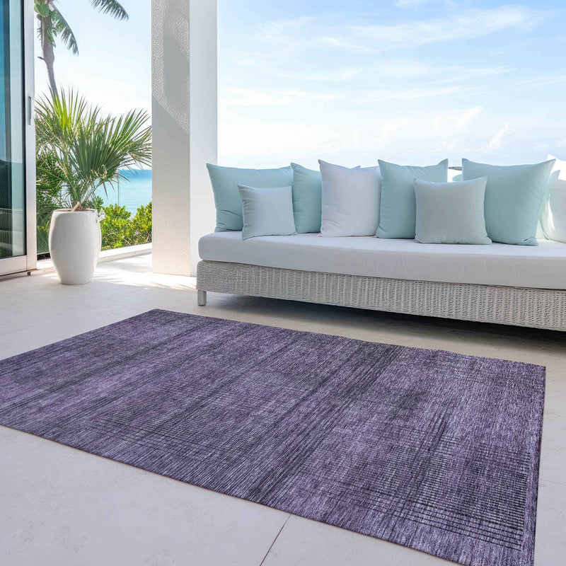 5' X 8' Plum Purple And Gray Striped Washable Indoor Outdoor Area Rug