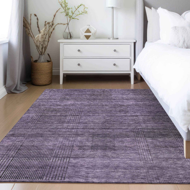 5' X 8' Plum Purple And Gray Striped Washable Indoor Outdoor Area Rug