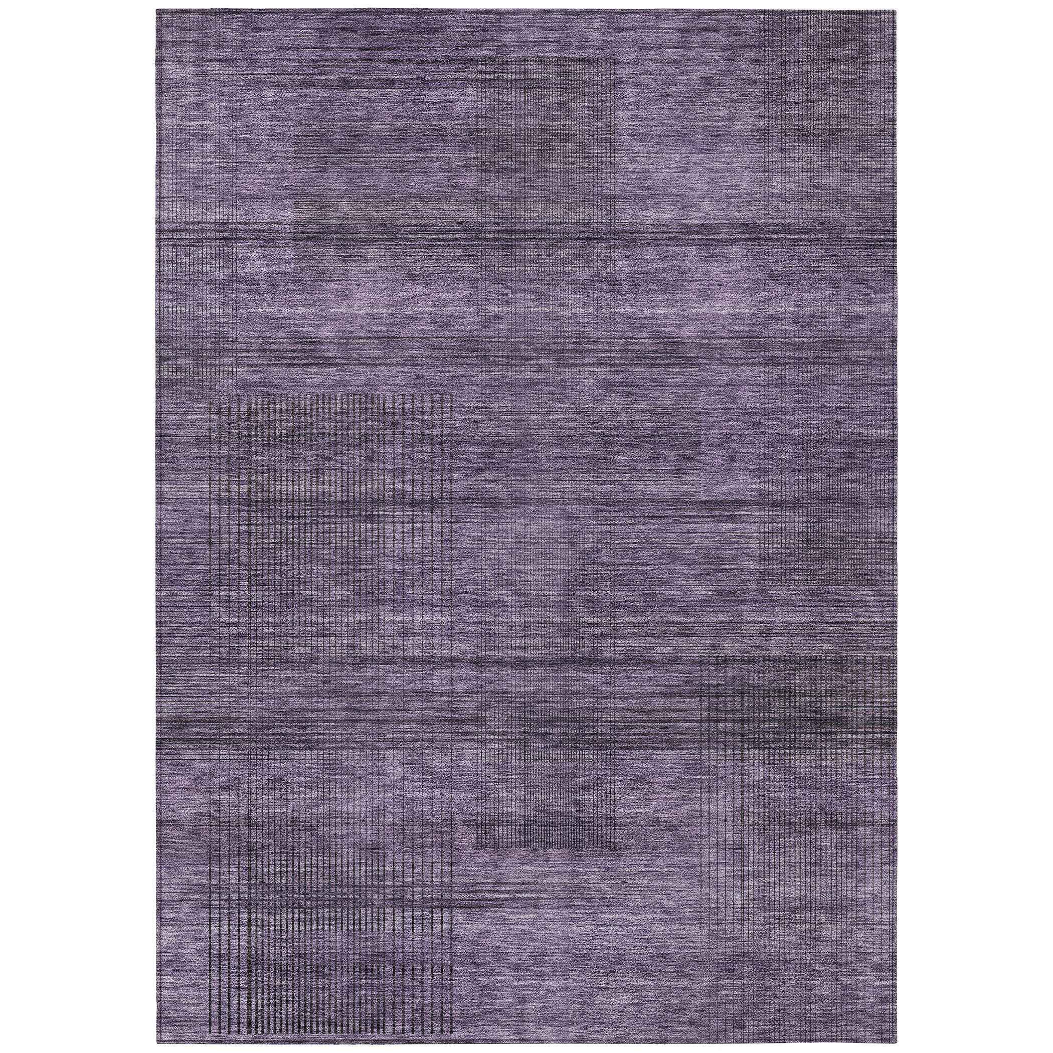 5' X 8' Plum Purple And Gray Striped Washable Indoor Outdoor Area Rug