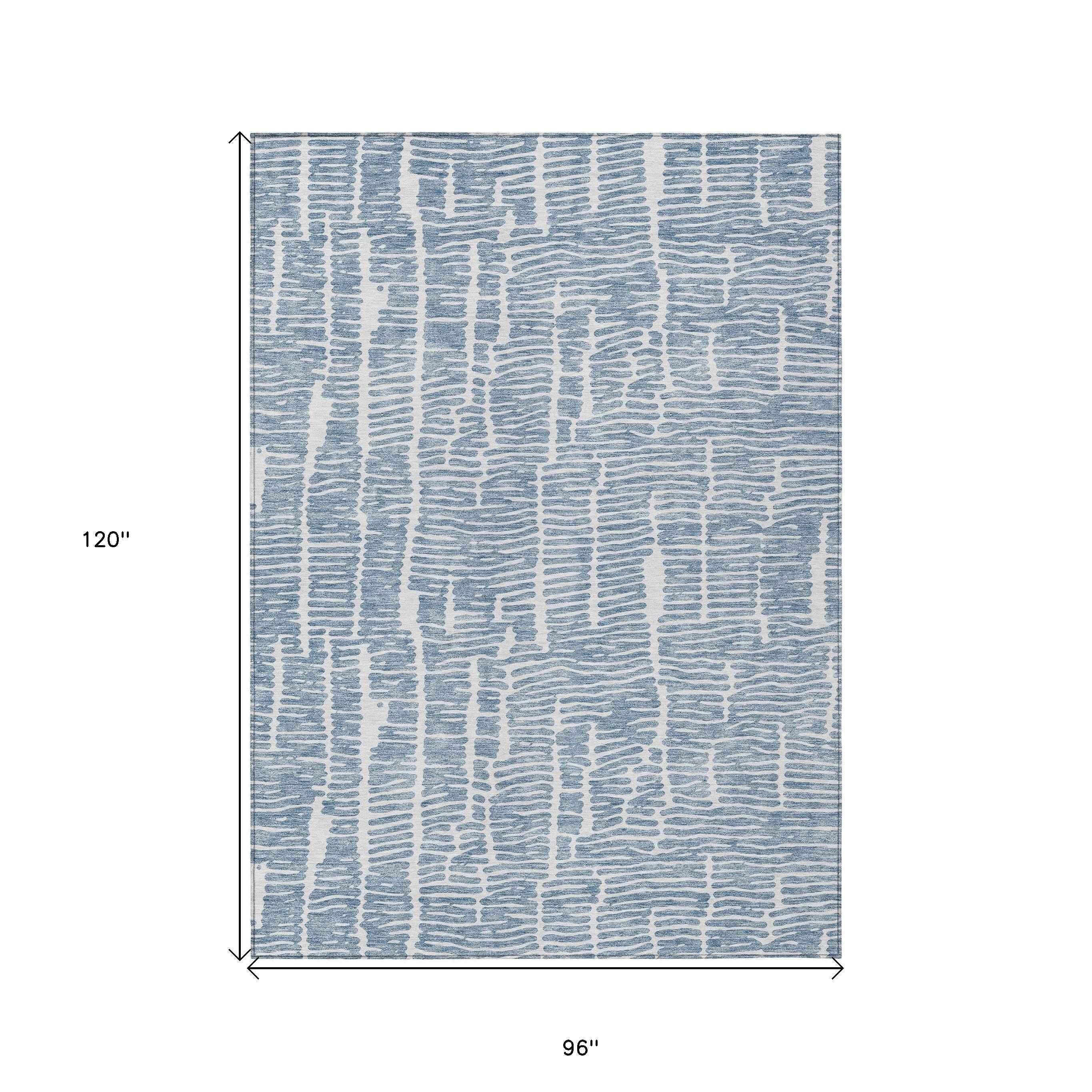 8' X 10' Blue And Ivory Abstract Washable Indoor Outdoor Area Rug