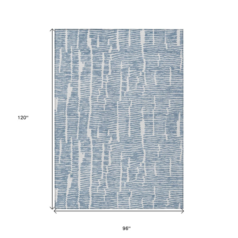 8' X 10' Blue And Ivory Abstract Washable Indoor Outdoor Area Rug