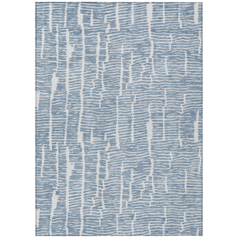 8' X 10' Blue And Ivory Abstract Washable Indoor Outdoor Area Rug