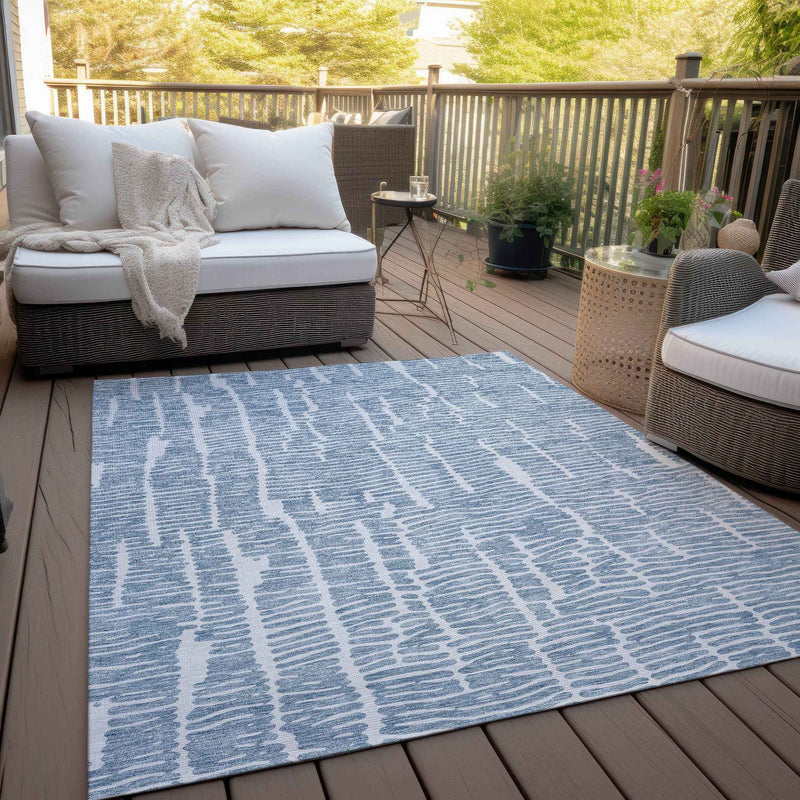 8' X 10' Blue And Ivory Abstract Washable Indoor Outdoor Area Rug