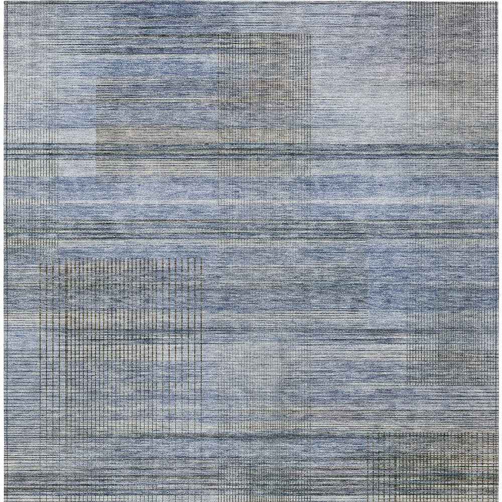 10' X 14' Denim Blue And Sky Blue Striped Washable Indoor Outdoor Area Rug