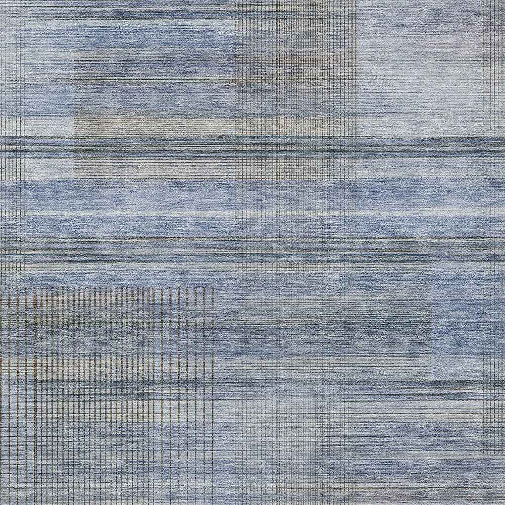 10' X 14' Denim Blue And Sky Blue Striped Washable Indoor Outdoor Area Rug