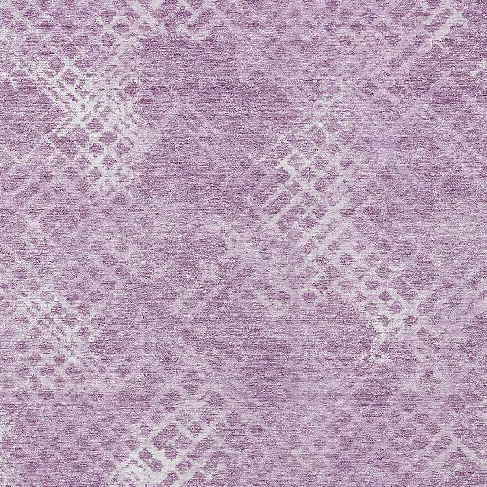 8' X 10' Lavender Purple And Ivory Geometric Washable Indoor Outdoor Area Rug