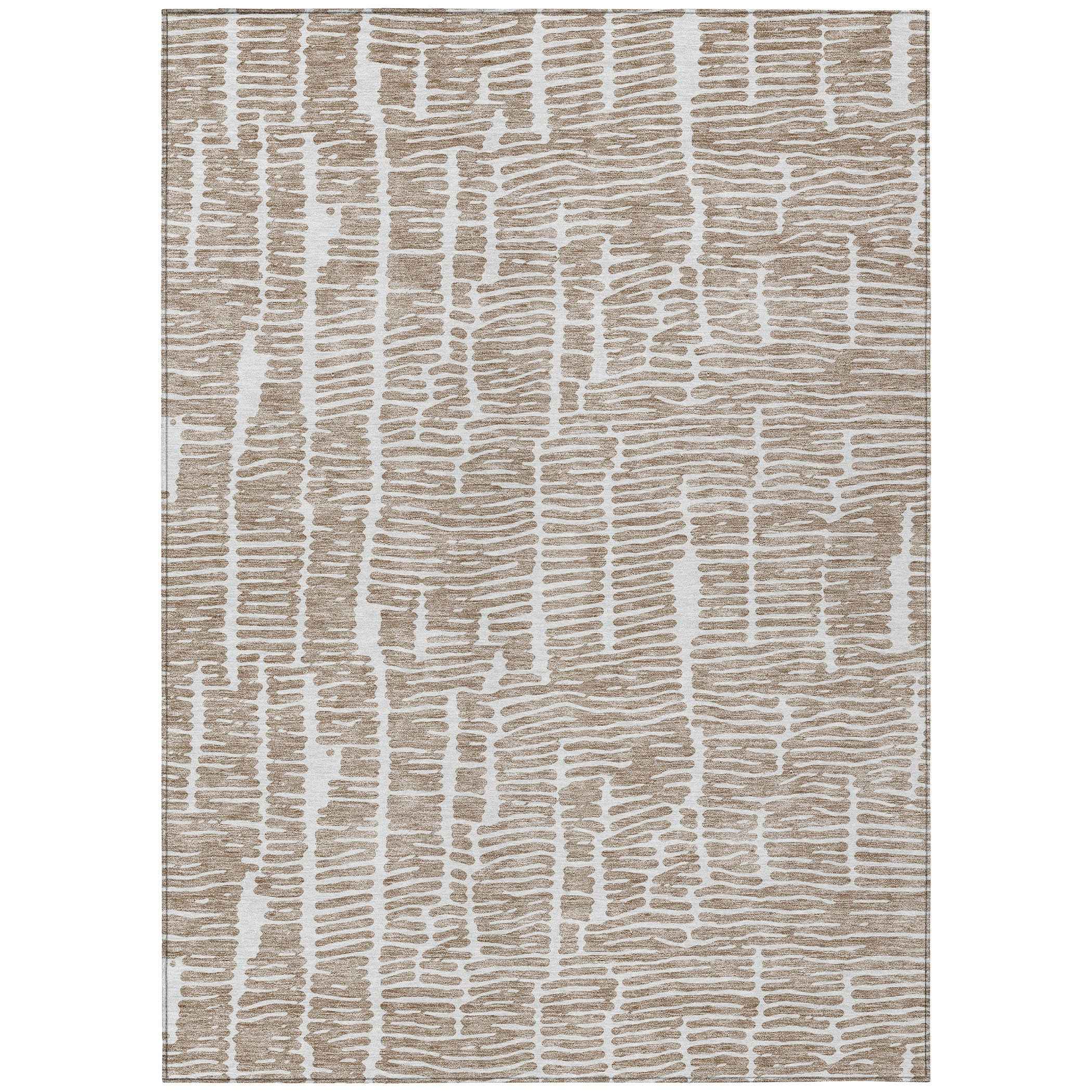 9' X 12' Brown And Ivory Abstract Washable Indoor Outdoor Area Rug