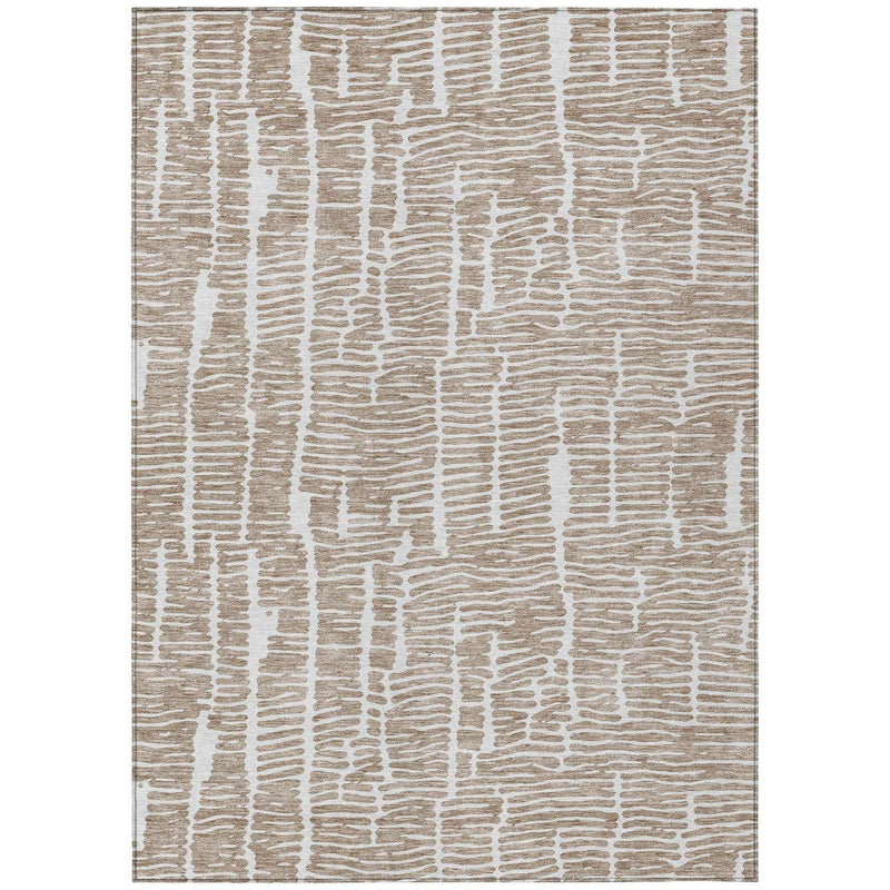 9' X 12' Brown And Ivory Abstract Washable Indoor Outdoor Area Rug