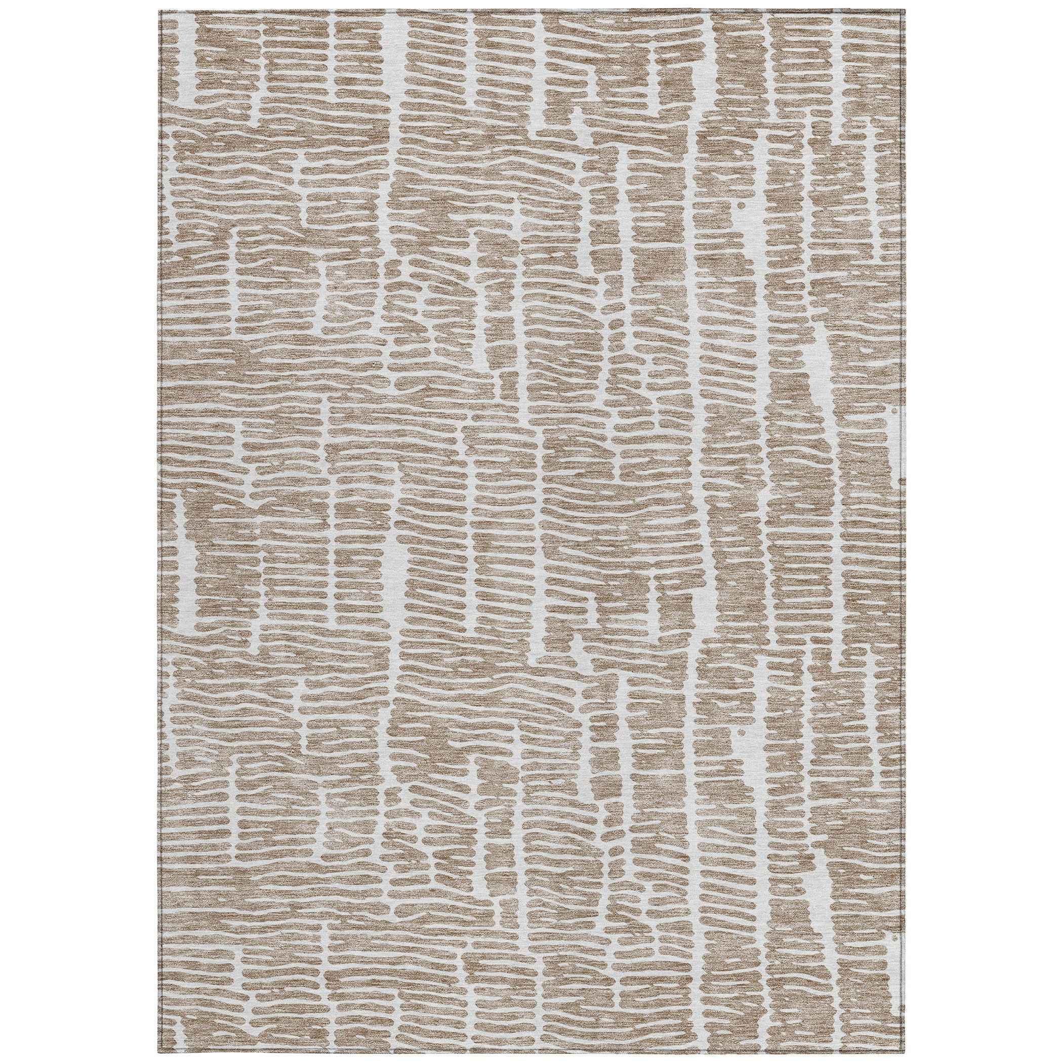 9' X 12' Brown And Ivory Abstract Washable Indoor Outdoor Area Rug