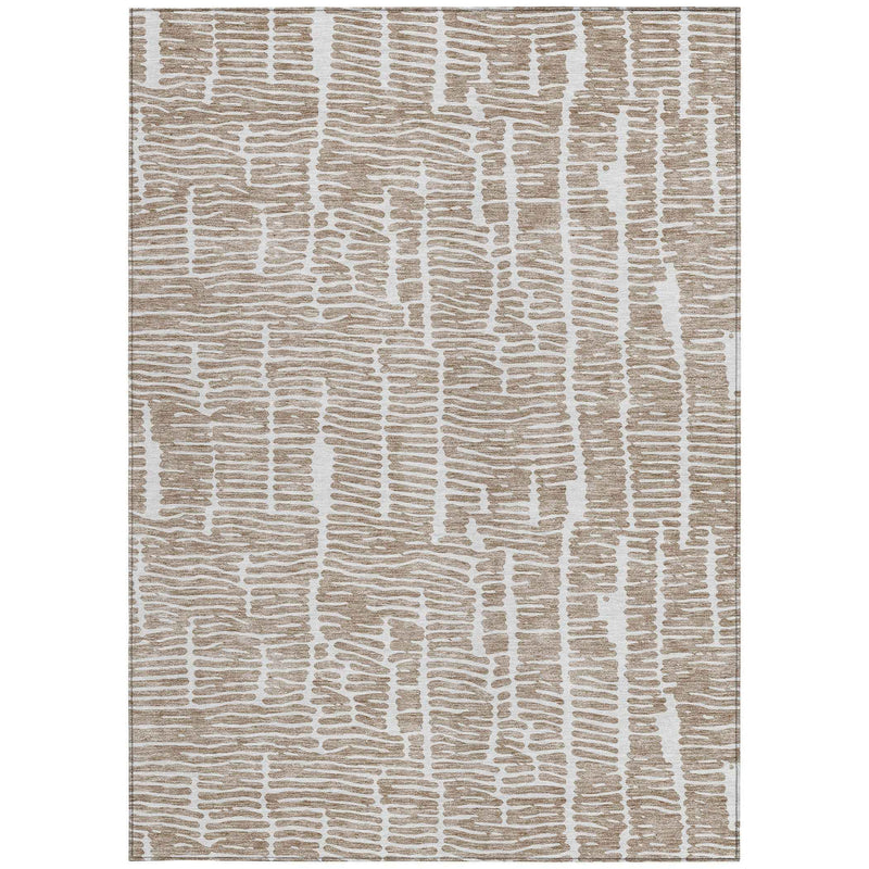 9' X 12' Brown And Ivory Abstract Washable Indoor Outdoor Area Rug