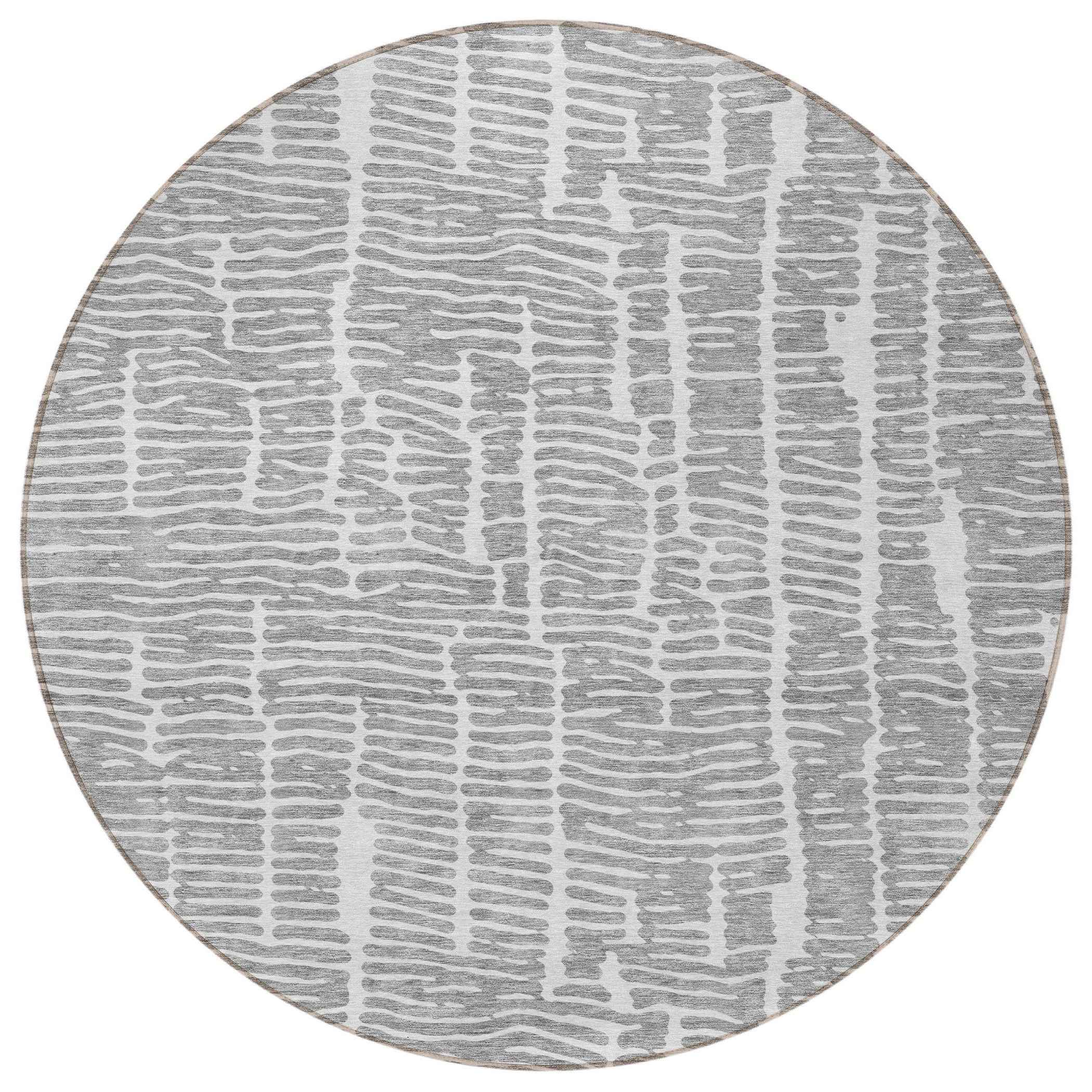 8' Gray And Ivory Round Abstract Washable Indoor Outdoor Area Rug