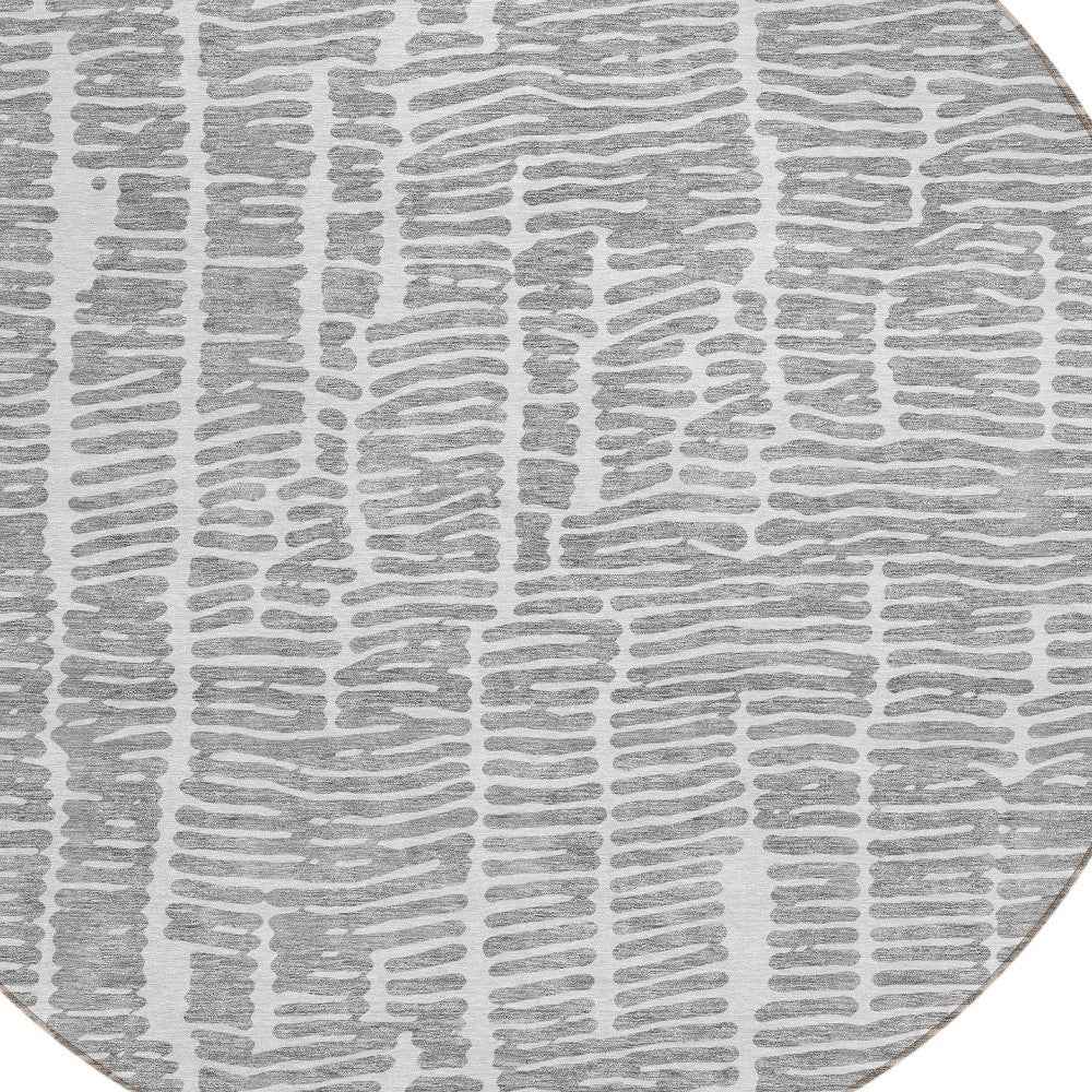 8' Gray And Ivory Round Abstract Washable Indoor Outdoor Area Rug
