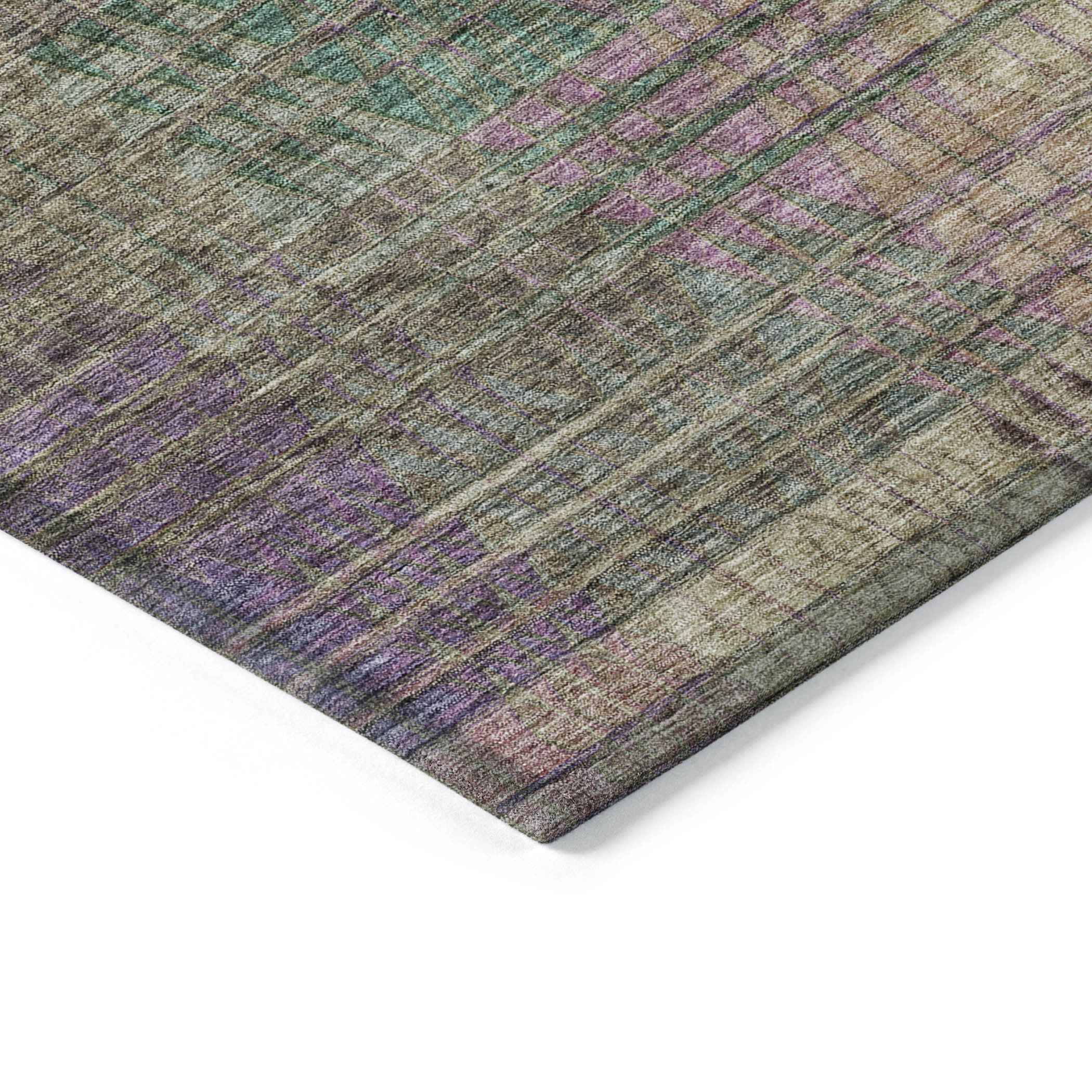 8' X 10' Plum Olive Green And Lavender Abstract Washable Indoor Outdoor Area Rug