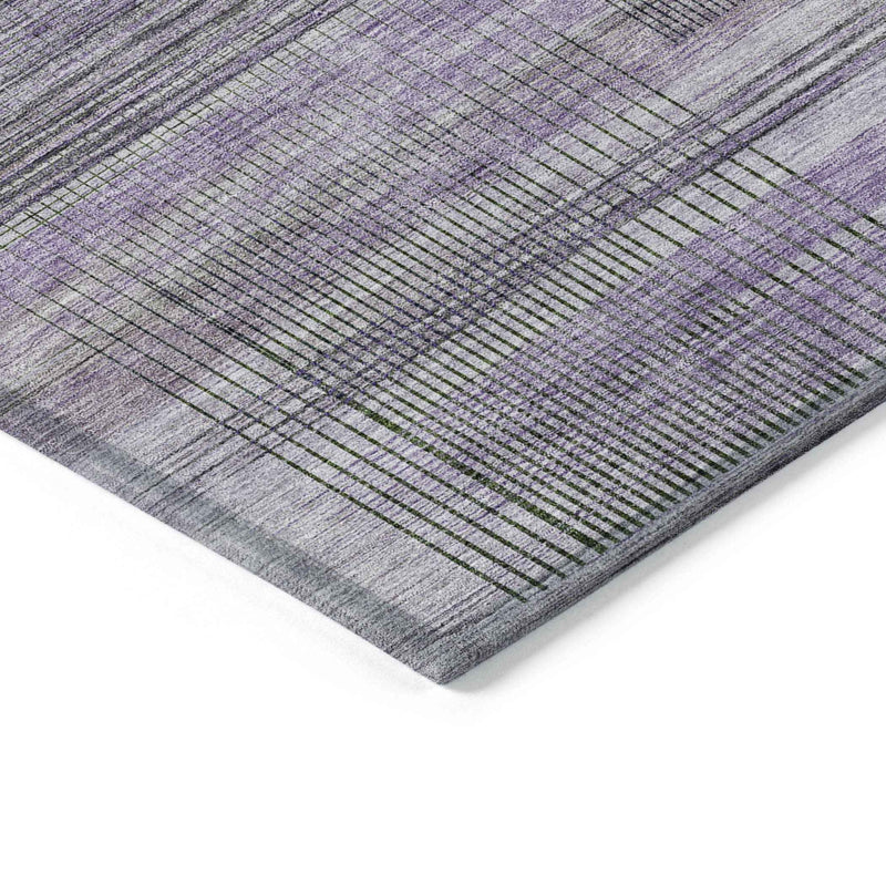 3' X 5' Purple Lavender And Gray Striped Washable Indoor Outdoor Area Rug