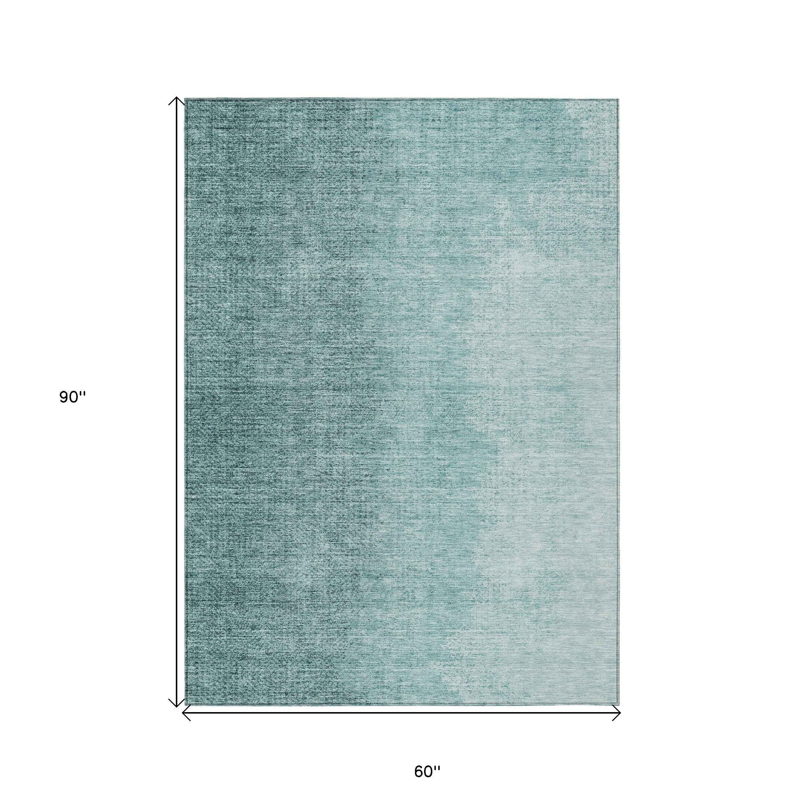 5' X 8' Teal Blue And Aqua Abstract Washable Indoor Outdoor Area Rug