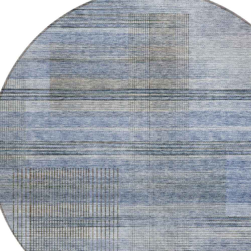 8' Denim Blue And Sky Blue Round Striped Washable Indoor Outdoor Area Rug