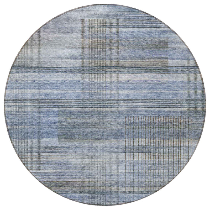 8' Denim Blue And Sky Blue Round Striped Washable Indoor Outdoor Area Rug