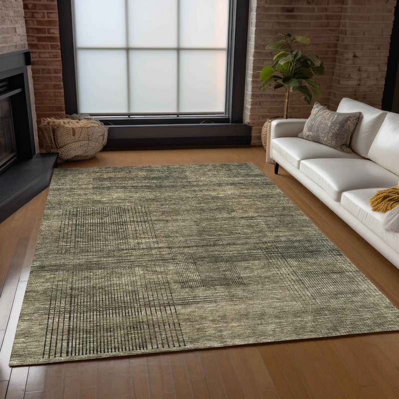 3' X 5' Brown Beige And Taupe Striped Washable Indoor Outdoor Area Rug