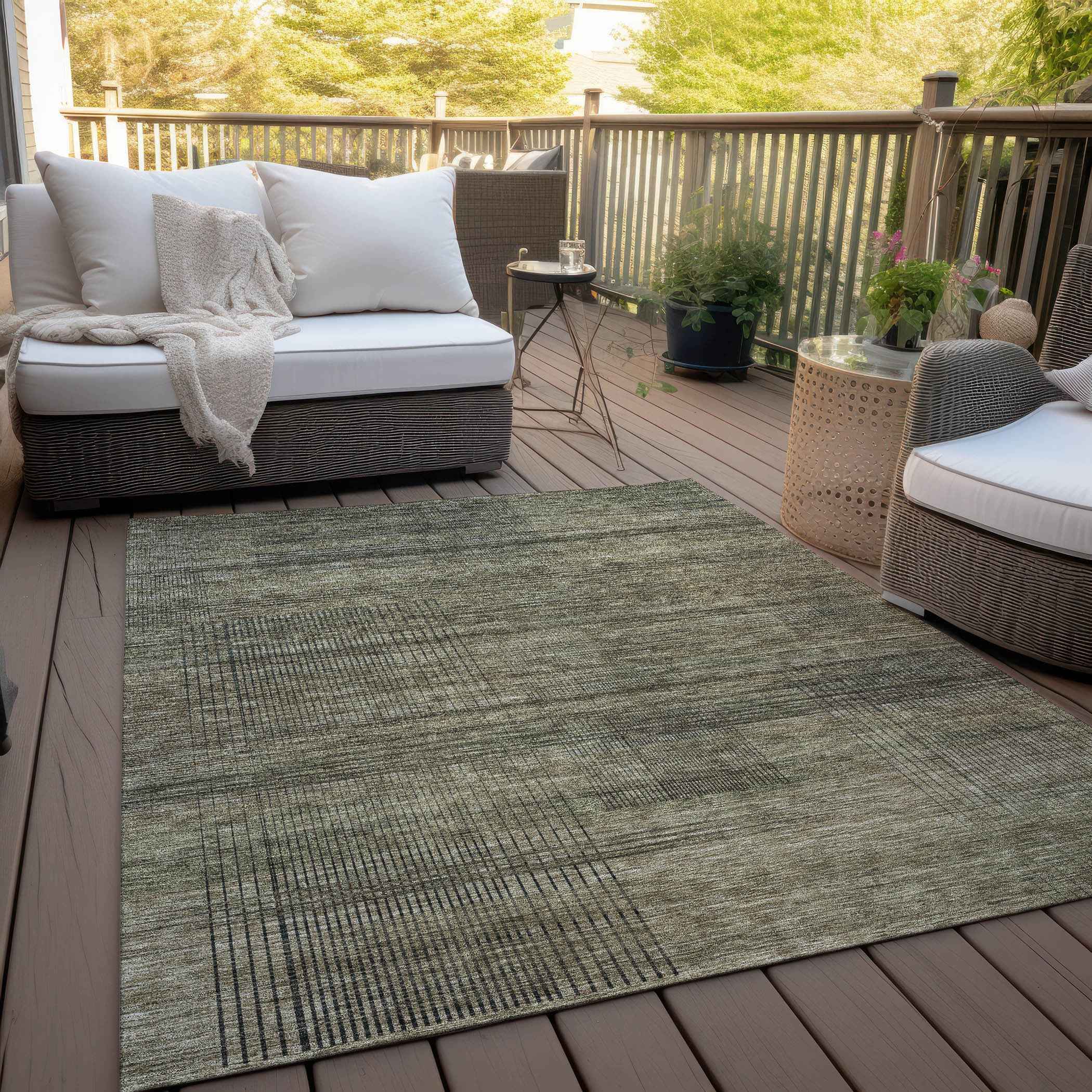 3' X 5' Brown Beige And Taupe Striped Washable Indoor Outdoor Area Rug