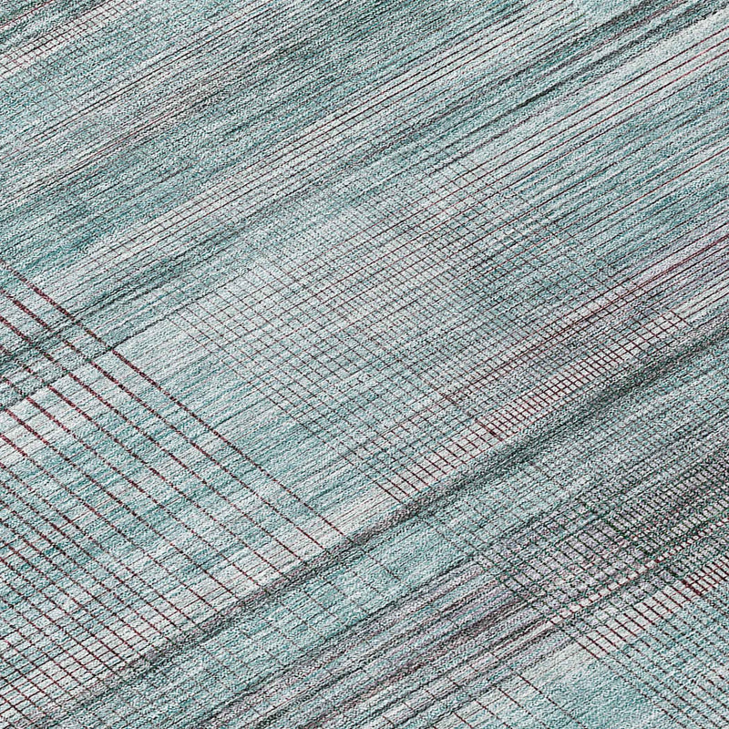 8' Teal Blue Gray And Charcoal Round Striped Washable Indoor Outdoor Area Rug