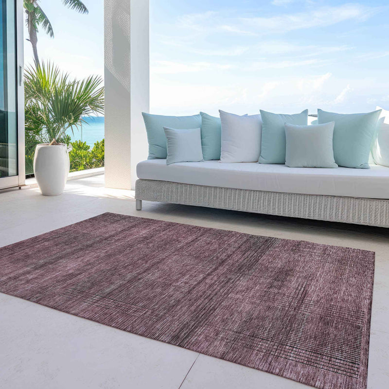 9' X 12' Merlot And Gray Striped Washable Indoor Outdoor Area Rug