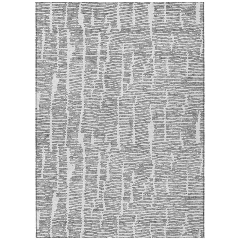 5' X 8' Gray And Ivory Abstract Washable Indoor Outdoor Area Rug