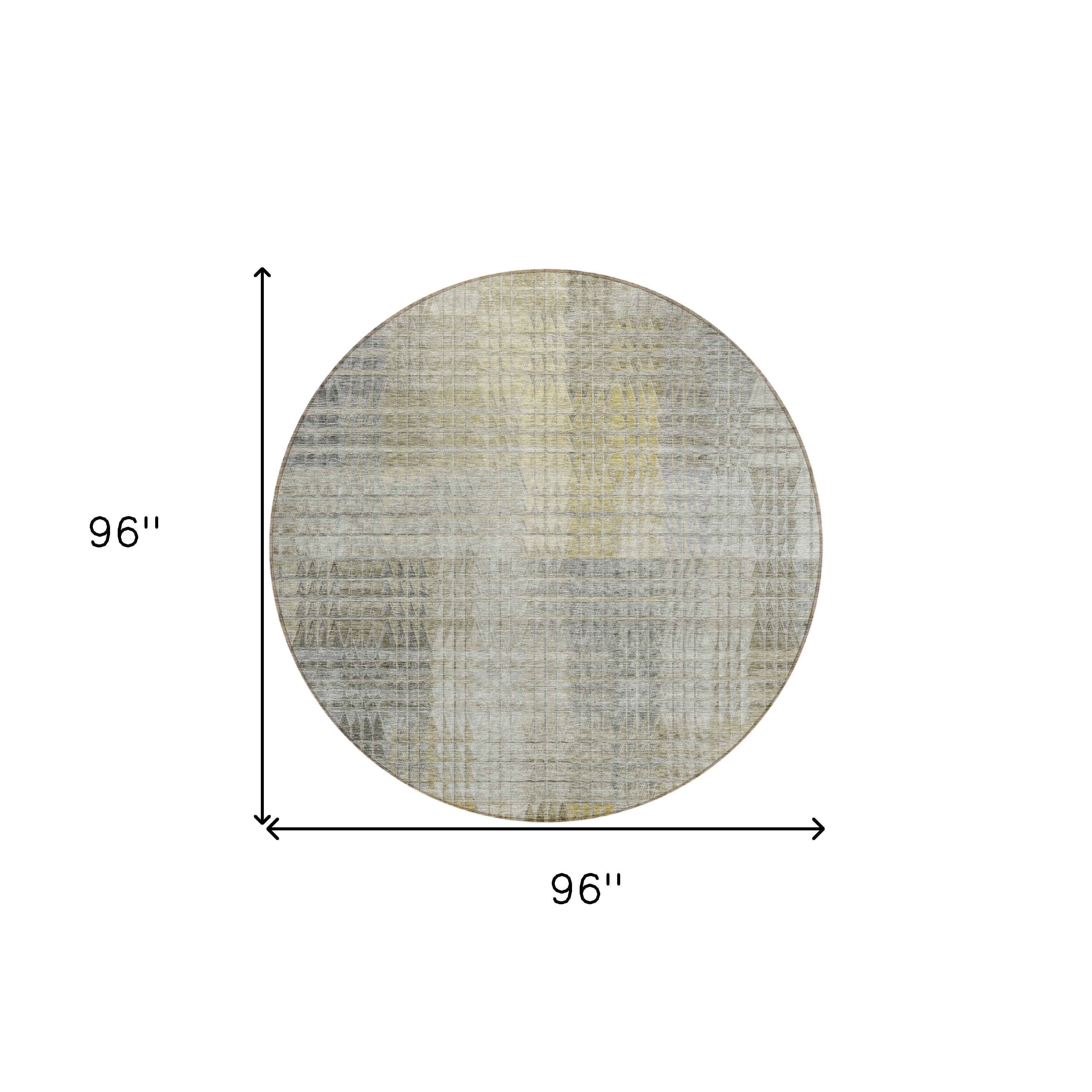 8' Taupe Beige And Brown Round Abstract Washable Indoor Outdoor Area Rug